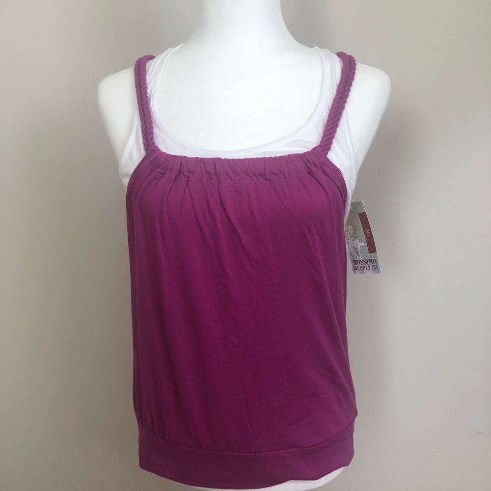NWT Medium Mossimo Purple/White Elastic Bottom Double Tank Top